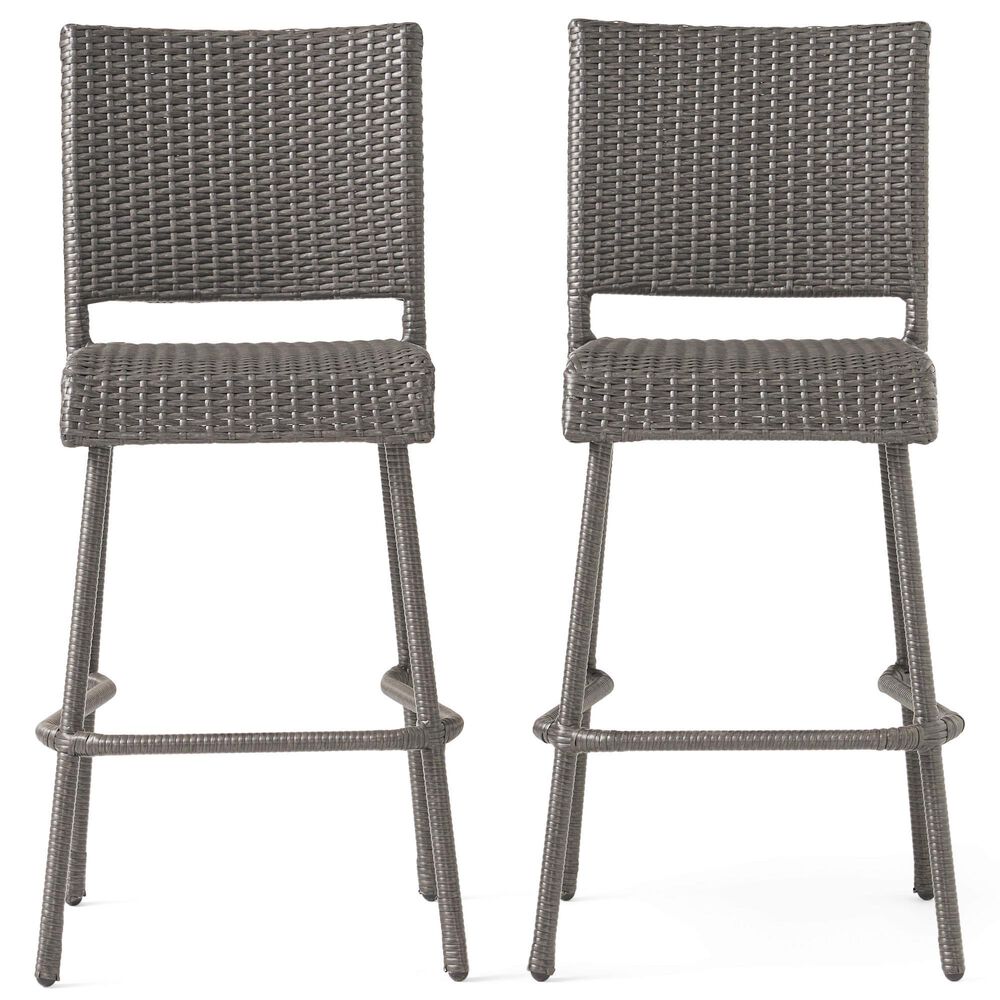 Hearth and Haven Outdoor Rattan Armless Barstool in Grey (Set of 2), , large