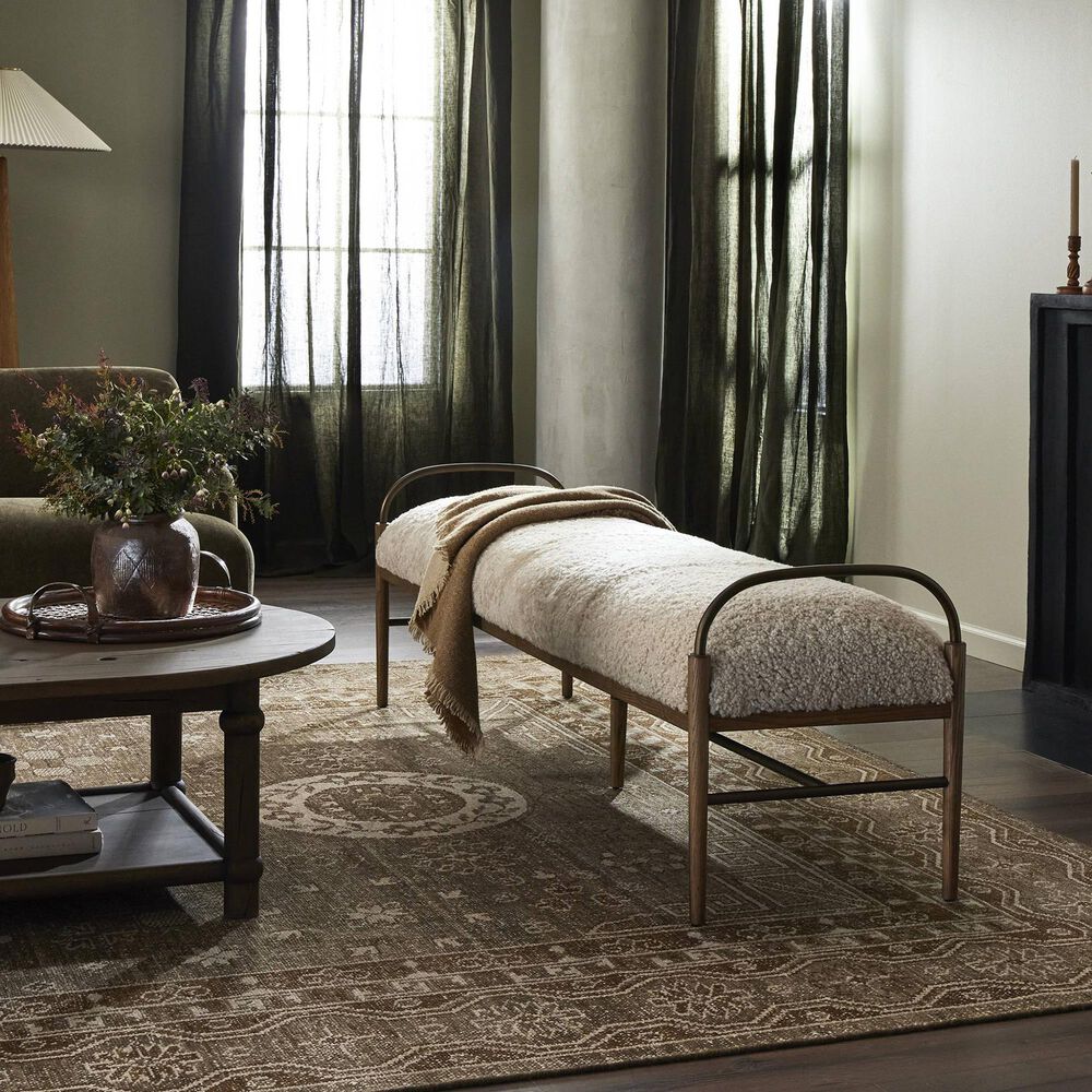 Four Hands Demi Accent Bench in Beige Shearling, , large