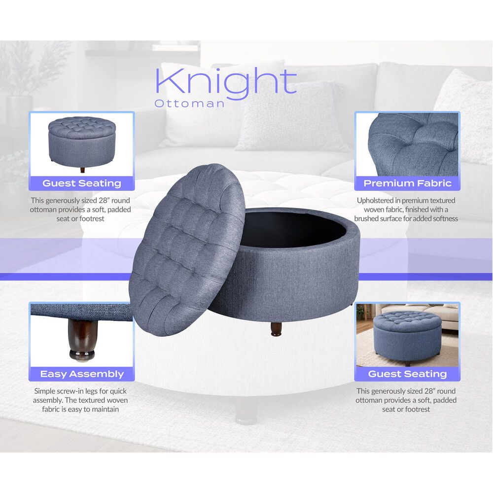 Regency Global Sourcing Knight 28" Round Storage Ottoman in Powder Blue, , large