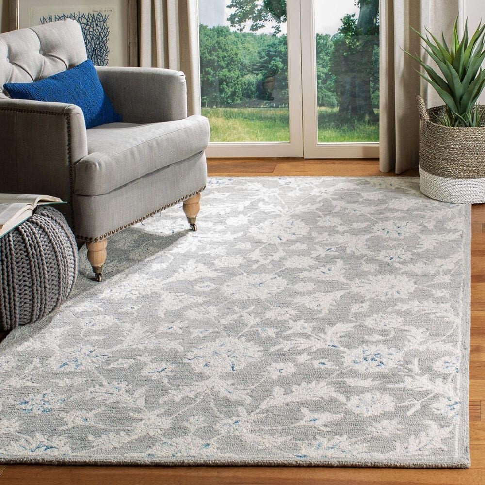 Safavieh Micro-Loop Floral 9&#39; x 12&#39; Grey and Ivory Area Rug, , large