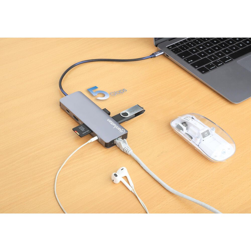 Manhattan USB-C PD 9-In-1 HDMI 4K Docking Station/Multiport Hub in Space Gray, , large