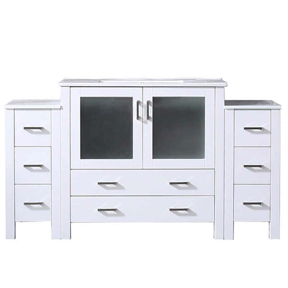 Lexora Home Volez 60" Single Bathroom Vanity in White with White Ceramic Top and Rectangular Sink, , large