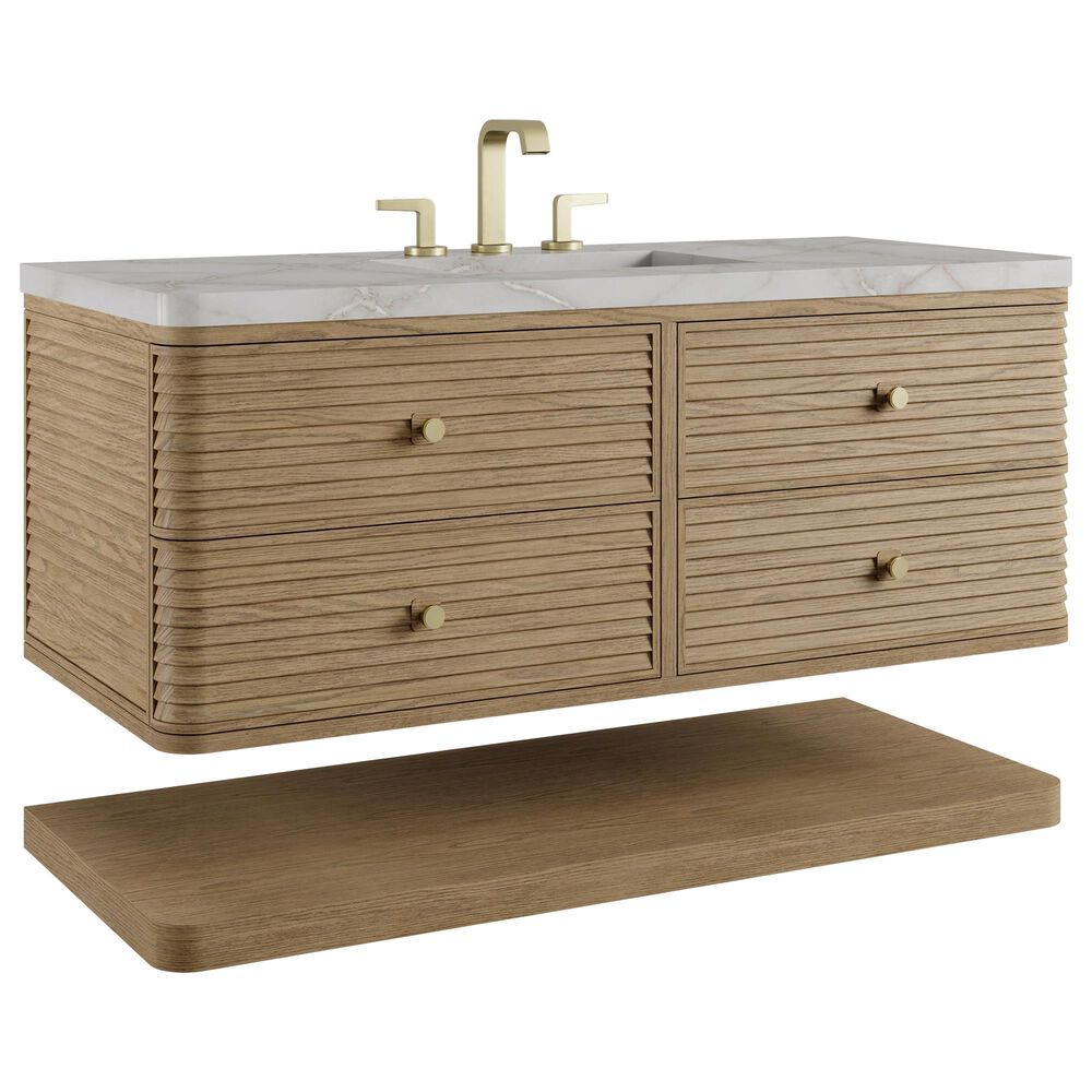James Martin Allamari 48" Single Bathroom Vanity in Dune Mist with 3 cm Victorian Silver Silestone Top and Rectangular Sink, , large