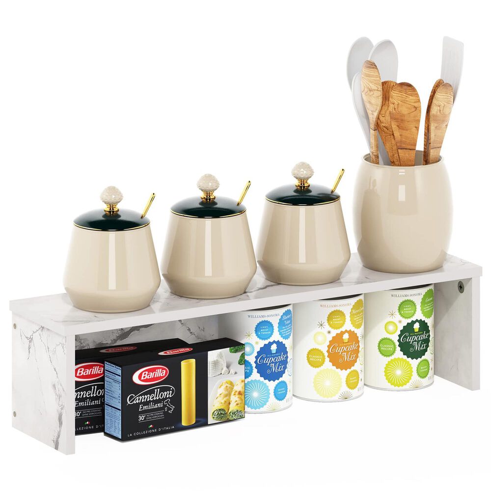 HOMLUX 23" Kitchen Counter Stackable Organizer Shelf in Marble White, , large