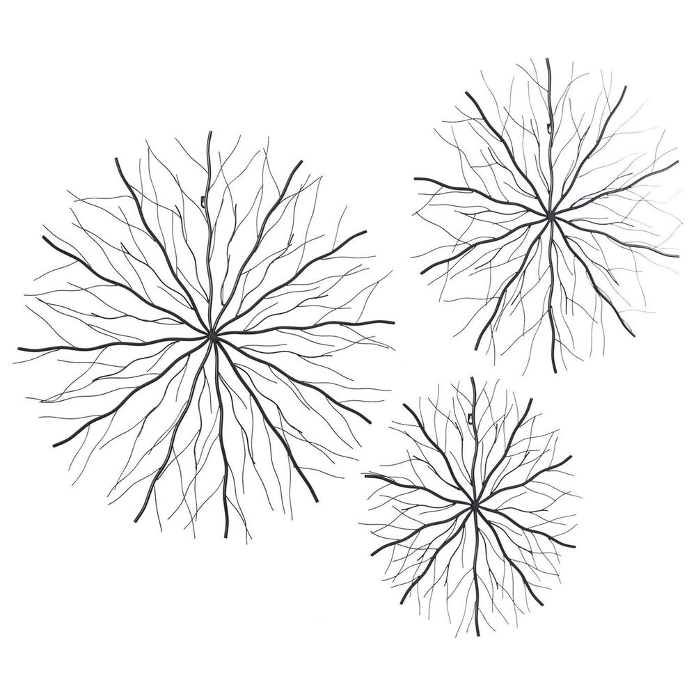 Maple and Jade 24&quot;, 30&quot;, 37&quot; Starburst Home Wall Decor with Branch Inspired Design in Matte Black &#40;Set of 3&#41;, , large