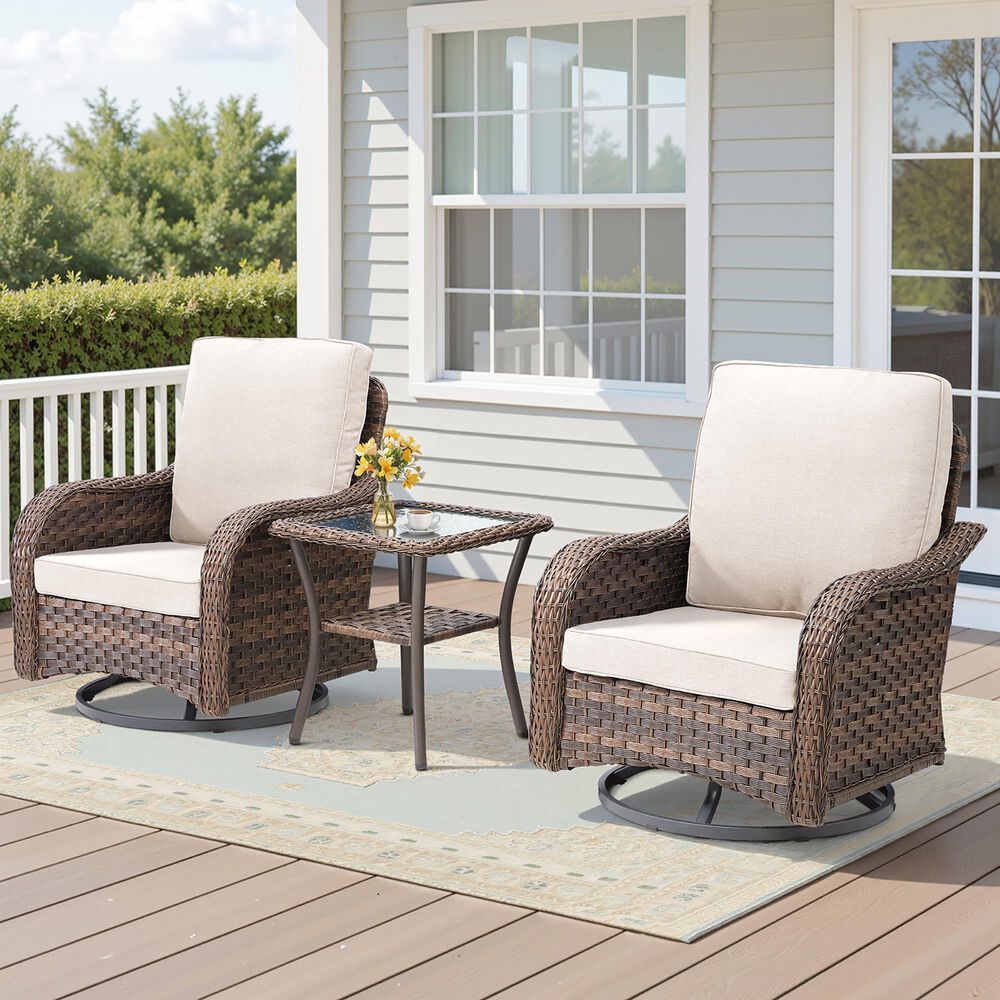 Hearth and Haven 3-Piece Outdoor Bistro Set with Swivel Gliders Rocker in Beige, , large