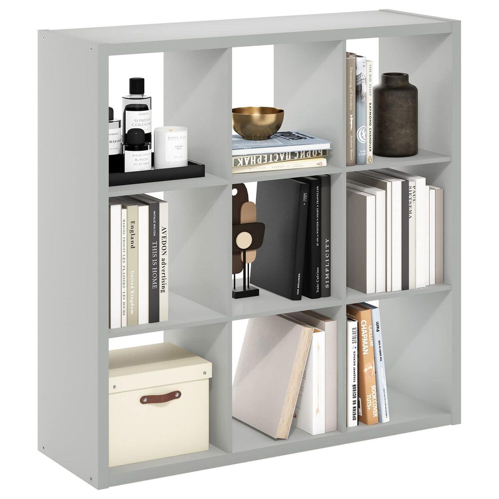HOMLUX 9-Cube Reversible Open Back Bookshelf in Light Grey, , large