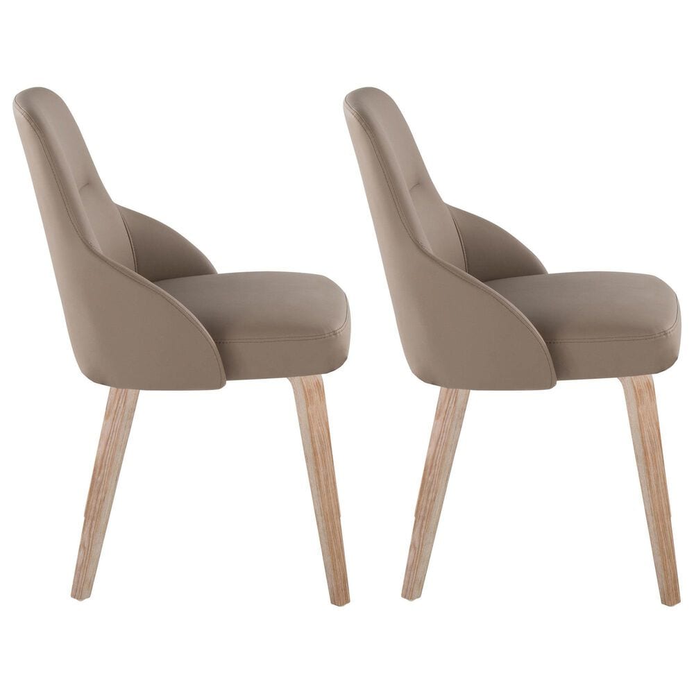 LumiSource York Side Chair with Brown Faux Leather Cushion in Whitewashed (Set of 2), , large