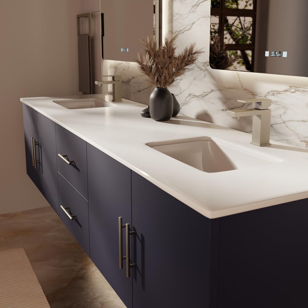 Lexora Home Geneva 80" Double Bathroom Vanity in Navy Blue with 2 cm White Cultured Marble Top and Rectangular Sinks, , large