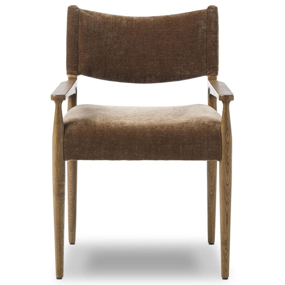 Four Hands Jayla Dining Arm Chair with Altair Mushroom Fabric in Toasted Oak, , large