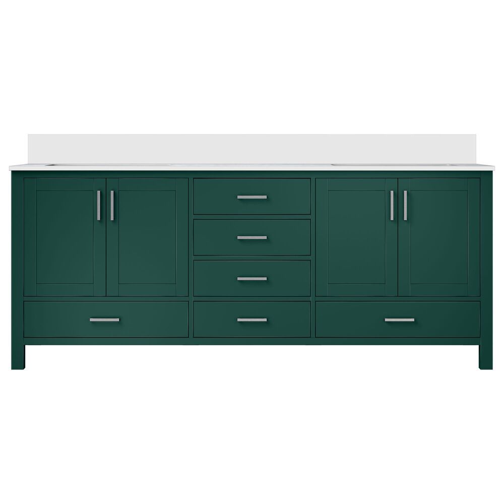 Lexora Home Jacques 80&quot; Double Bathroom Vanity in Green with 2 cm White Cultured Marble Top and Rectangular Sinks, , large