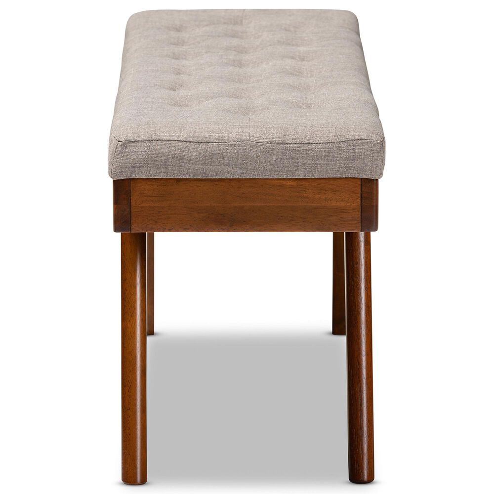 Baxton Studio Alona Dining Bench with Light Grey Cushion in Walnut Brown, , large