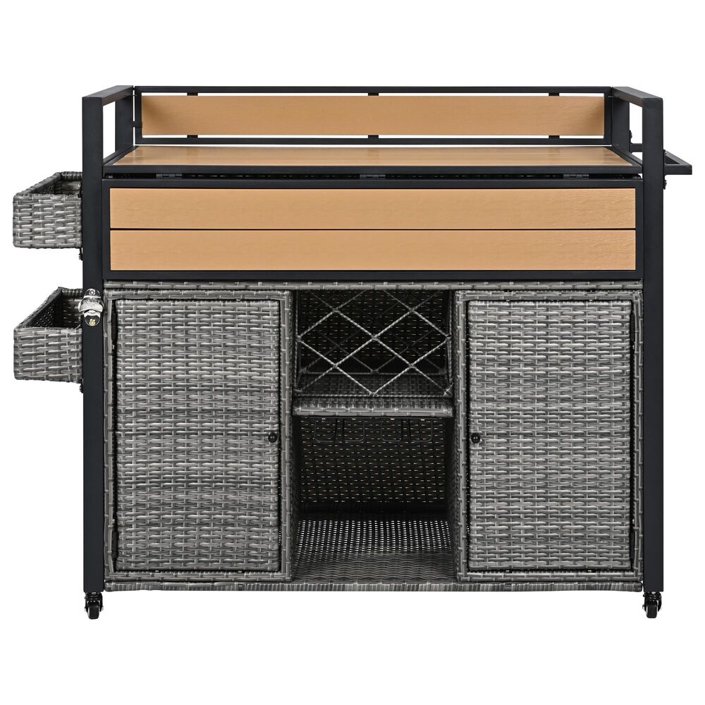 HOMLUX 53" Wicker Outdoor Kitchen Island in Grey, , large