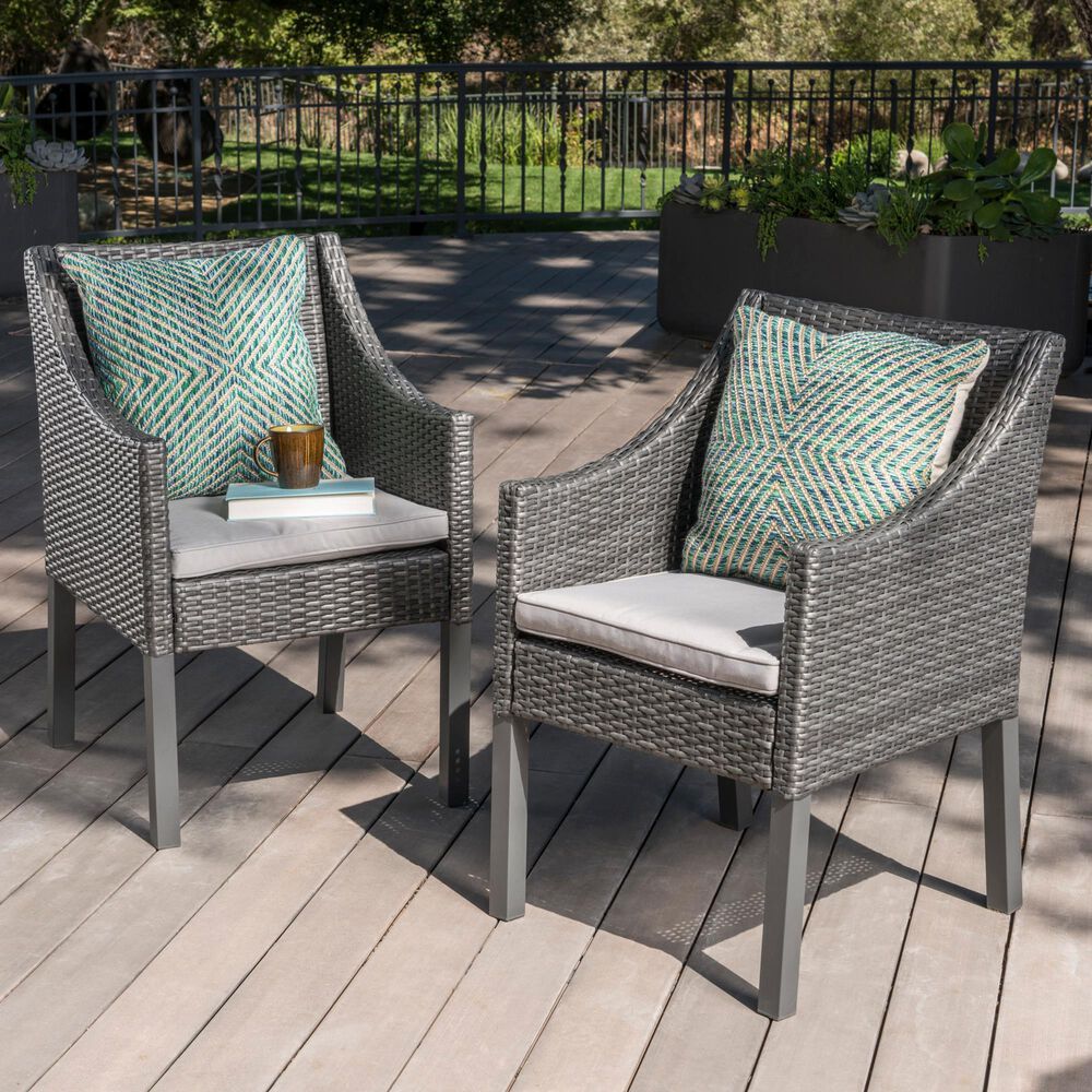 Hearth and Haven Antibes Outdoor Rattan Dining Chair in Grey and Silver &#40;Set of 2&#41;, , large