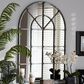 Baxton Studio Newman Arched Window Accent Wall Mirror in Antique Silver, , large