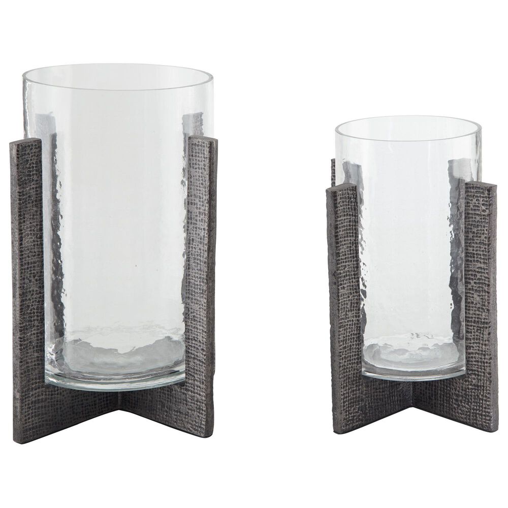 Ashley Garekton Candle Holder in Antiqued Pewter and Clear &#40;Set of 2&#41;, , large