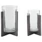 Ashley Garekton Candle Holder in Antiqued Pewter and Clear (Set of 2), , large