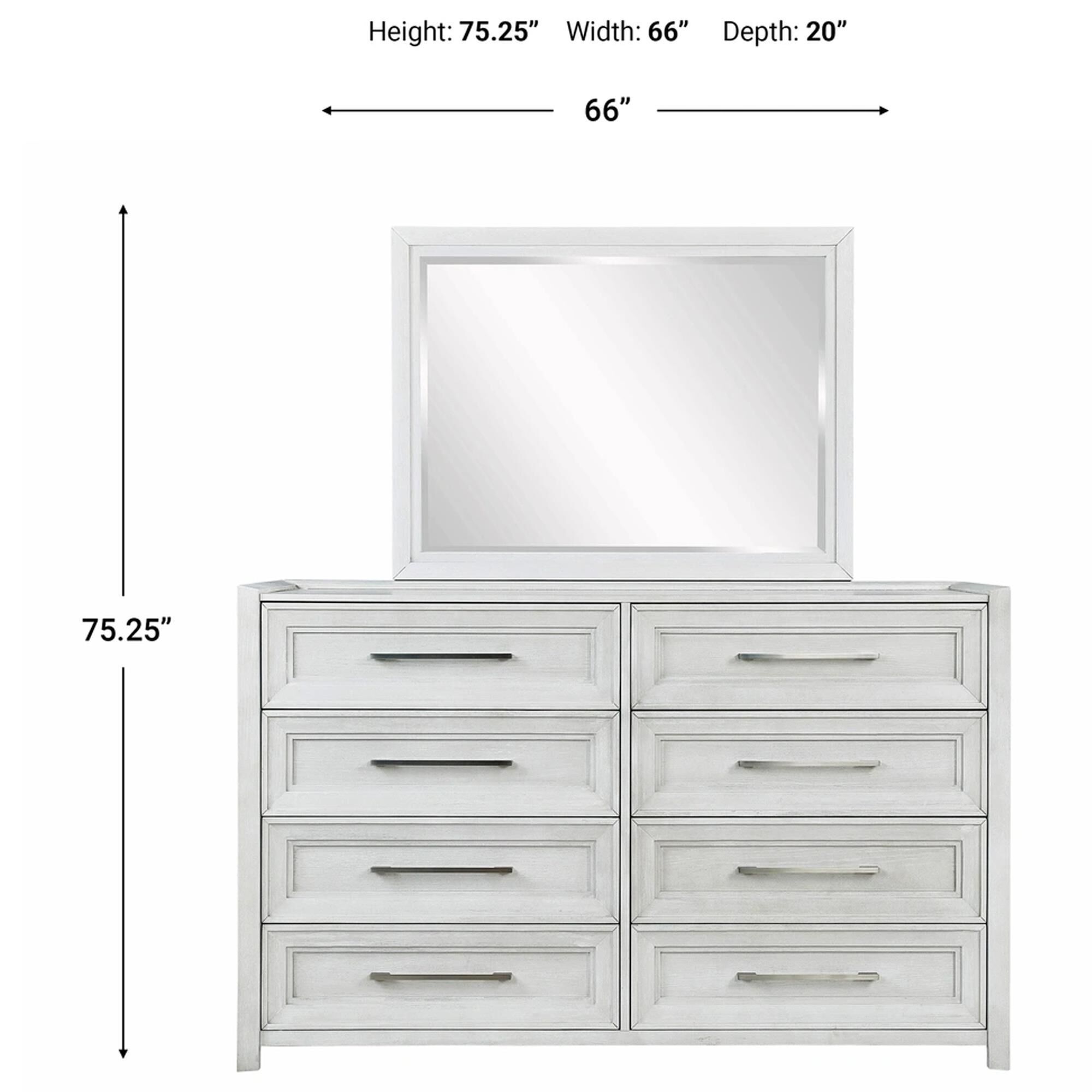Sasha Lee 8-Drawer Dresser and Mirror in Brushed White