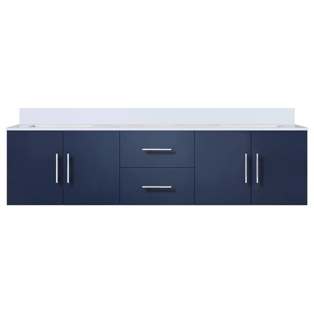 Lexora Home Geneva 72&quot; Double Bathroom Vanity in Navy Blue with 2 cm White Cultured Marble Top and Rectangular Sinks, , large