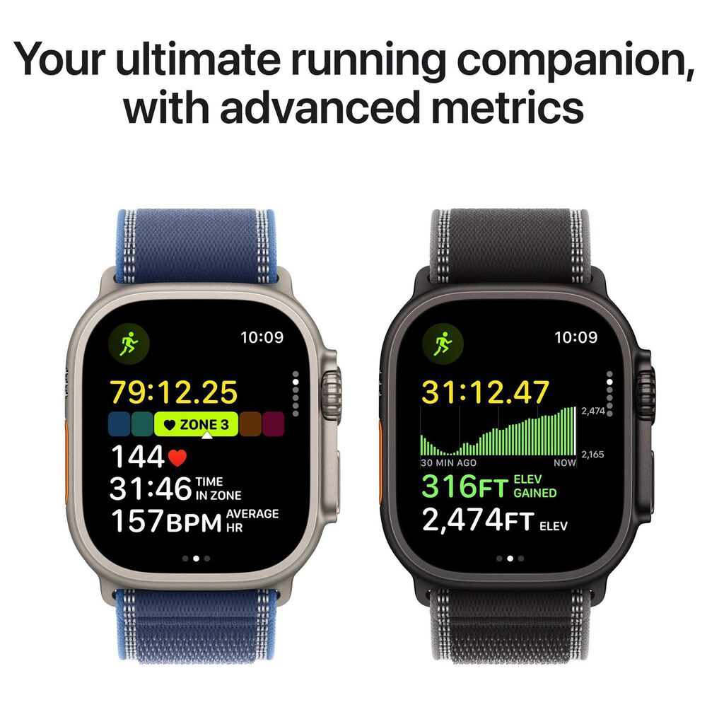 Apple Watch Ultra 3 (GPS+Cellular) 49mm Titanium Case with Blue/Bright Blue Trail Loop - S/M in Natural and 2-Year AppleCare+, , large