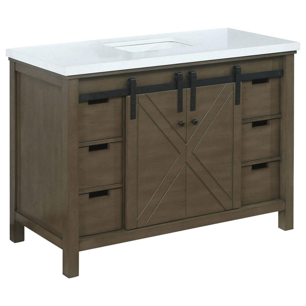 Lexora Home Marsyas 48" Single Bathroom Vanity in Rustic Brown with White Quartz Top and Rectangle Sink, , large