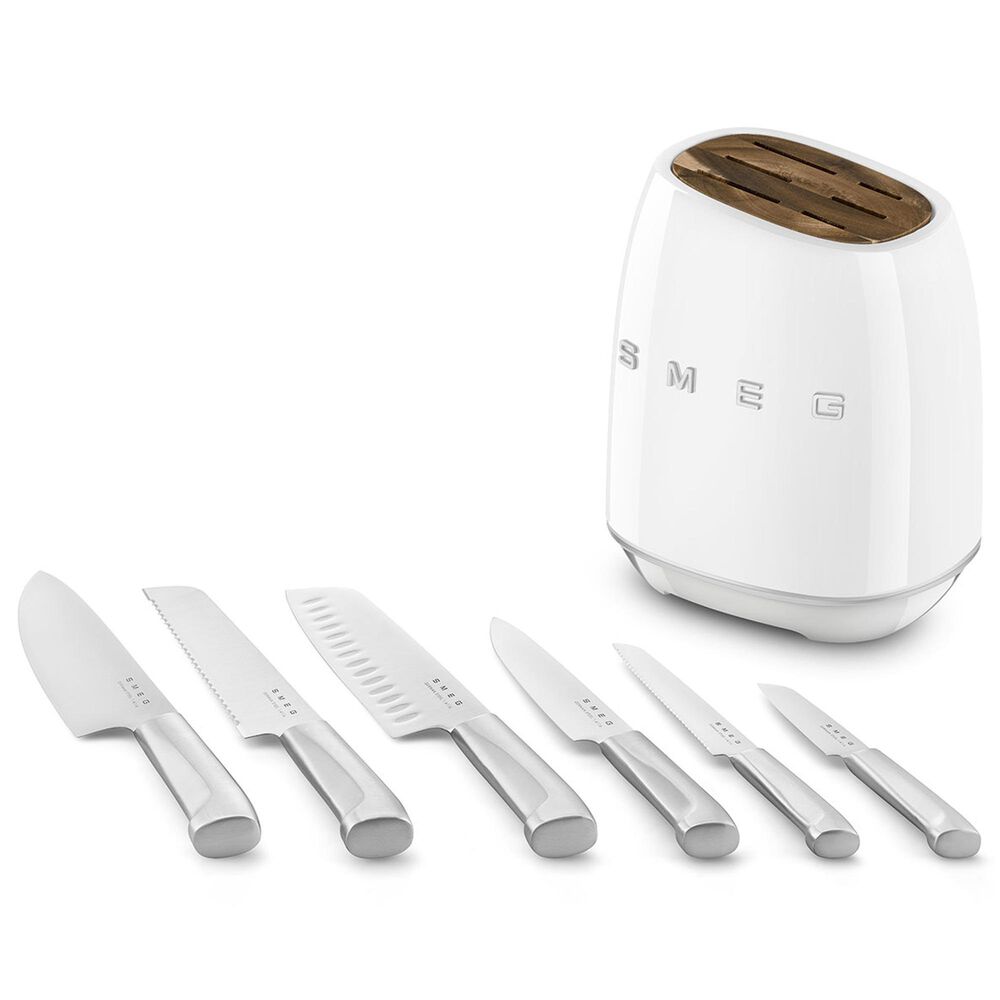 SMEG 50s Retro Style 6-Piece Knife Block Set in White, , large