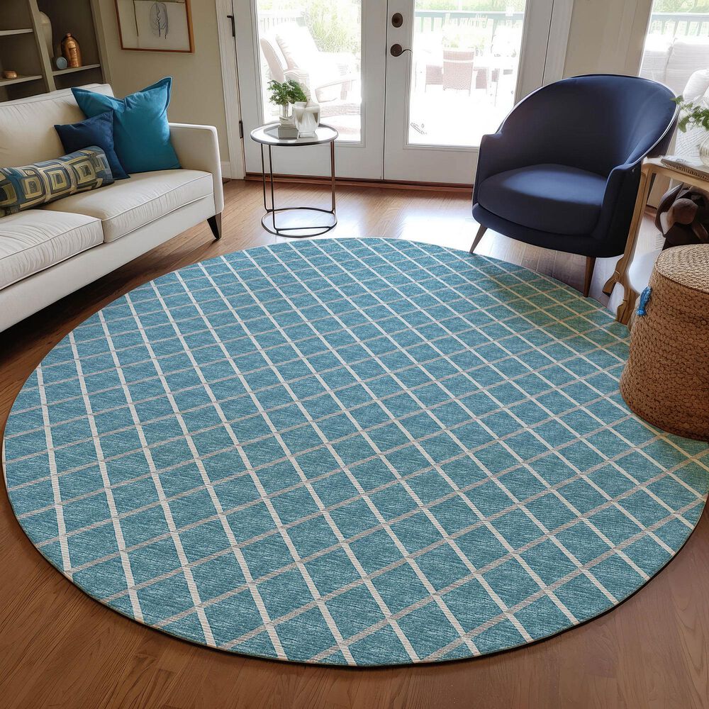Dalyn Rug Company York 4&#39; Round Sky Blue Indoor/Outdoor Area Rug, , large