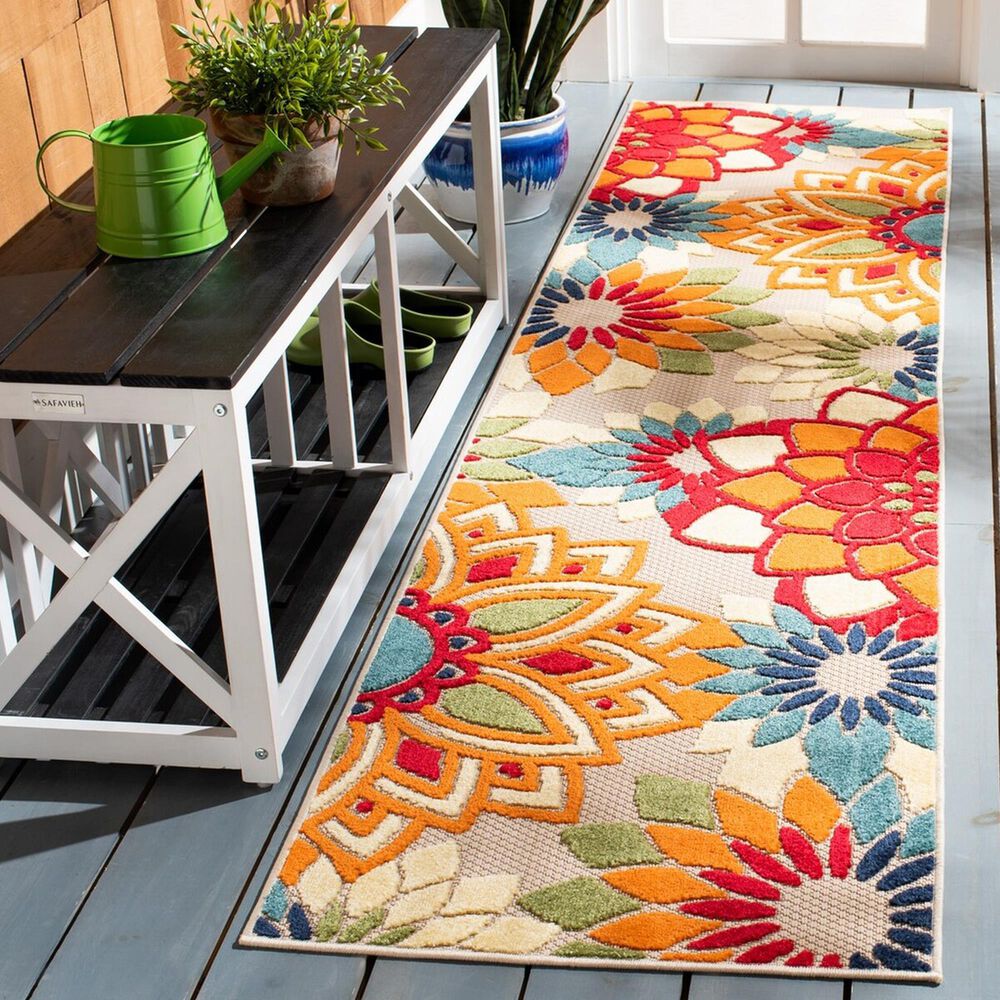 Safavieh Cabana CBN328A 2&#39;2&quot; x 7&#39; Ivory and Orange Indoor/Outdoor Area Performance Rug, , large