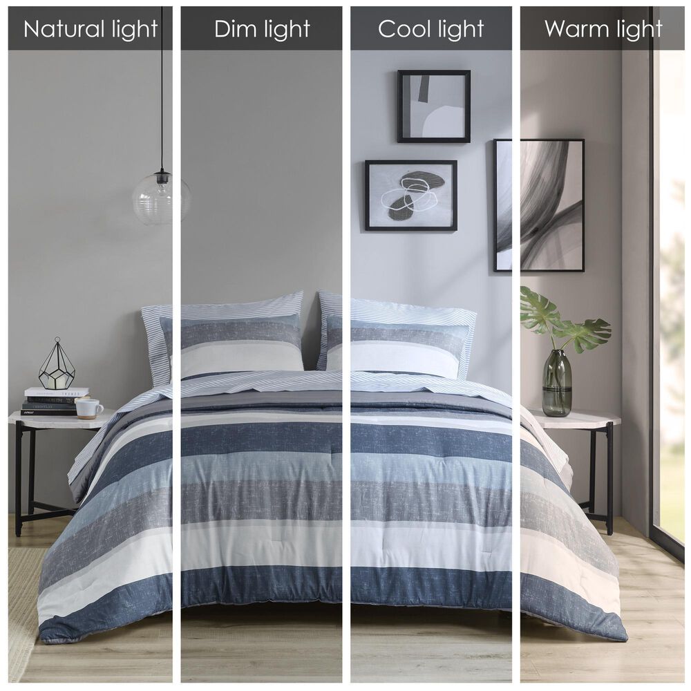 Hampton Park Jaxon 7-Piece Queen Comforter Set with Bed Sheets in Blue and Grey, , large