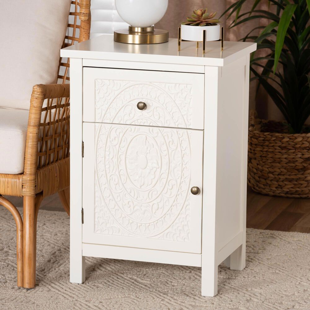 Baxton Studio Lambert 1-Drawer End Table in White, , large