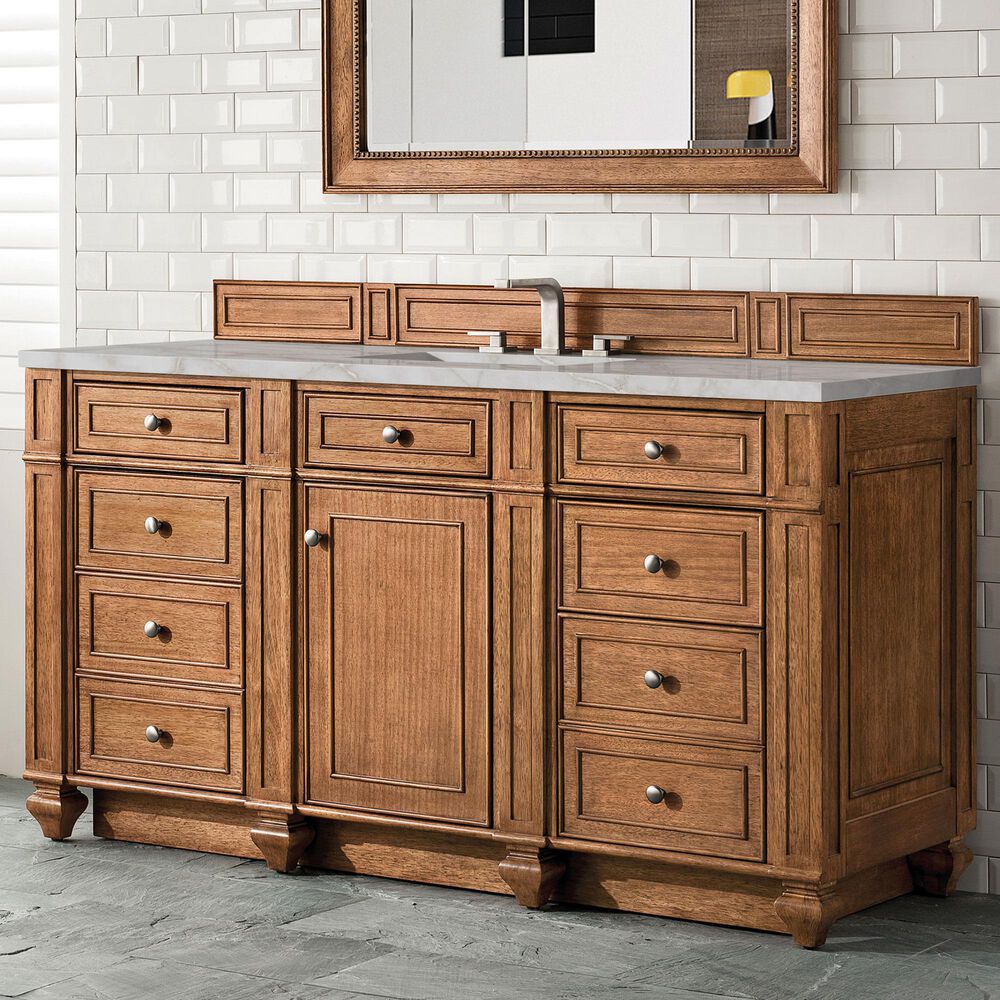 James Martin Vanities Bristol 60" Single Bathroom Vanity in Saddle Brown with 3 cm Eternal Jasmine Pearl Silestone Top, Rectangular Sink and FreePower Wireless Charger, , large