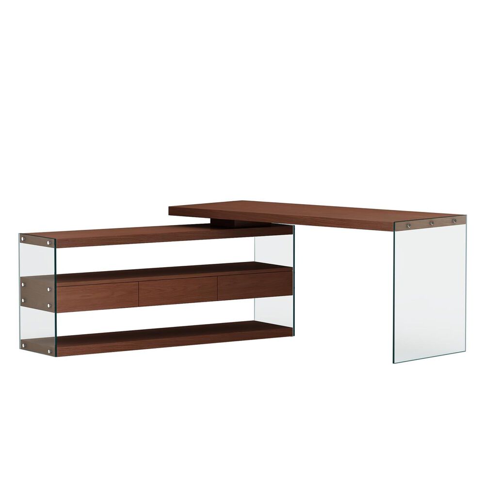 Monroe L-Desk in Walnut and Glass, , large