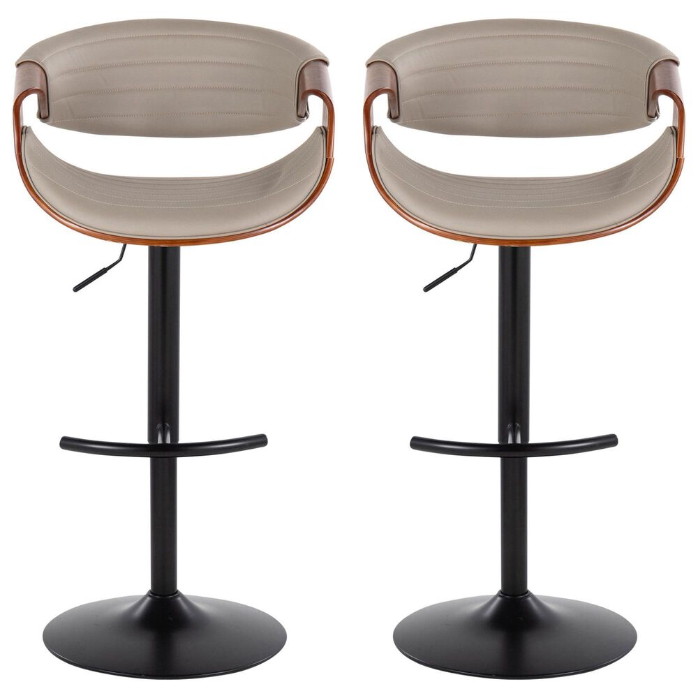 LumiSource Symphony Swivel Adjustable Bar Stool with Grey Upholstery in Walnut and Black (Set of 2), , large