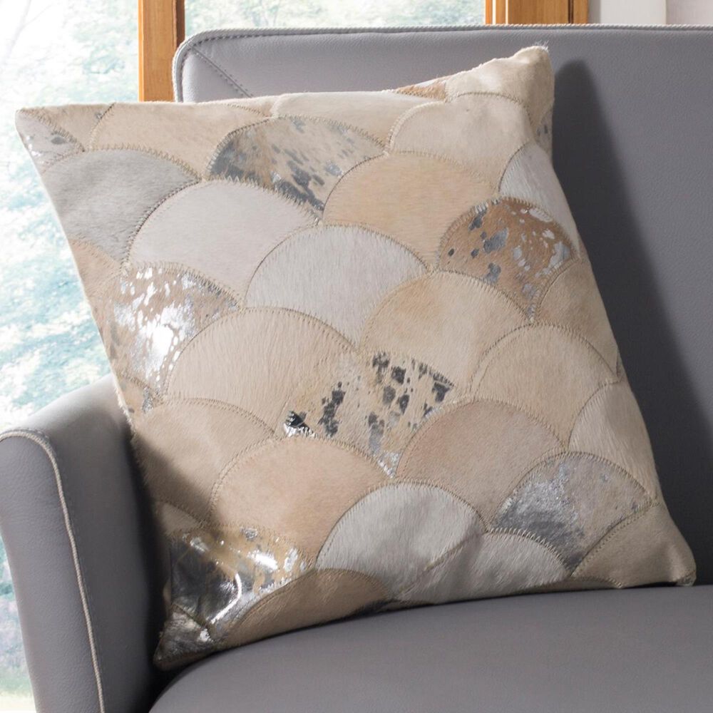 Safavieh Metallic Scale Cowhide 18"x18" Pillow in White/Silver, , large