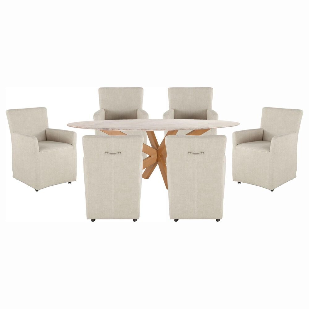 Home Trends & Design Malibu and Peabody 7-Piece Oval Dining Set in Antique Gold and Sawar White, , large