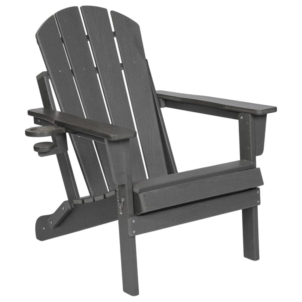 Hearth and Haven 34" Outdoor Folding Adirondack Chair with Cup Holder in Gray, , large