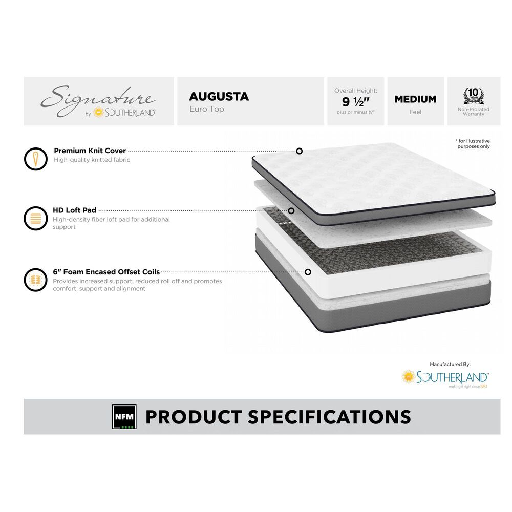Southerland Signature Augusta Medium Euro Top Queen Mattress, , large