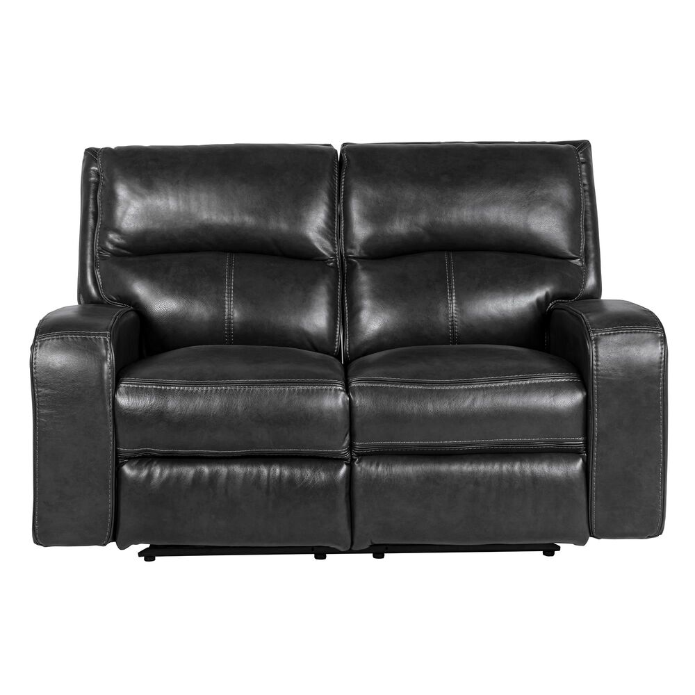 Oxford Furniture Leather Power Reclining Loveseat with Power Headrest in Pewter, , large