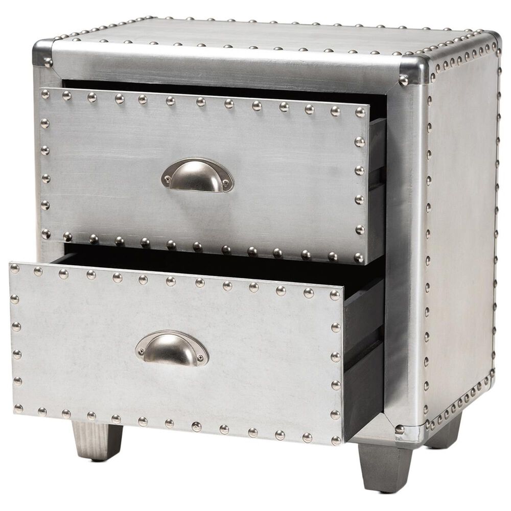 Baxton Studio Davet 2 Drawer Nightstand in Silver, , large