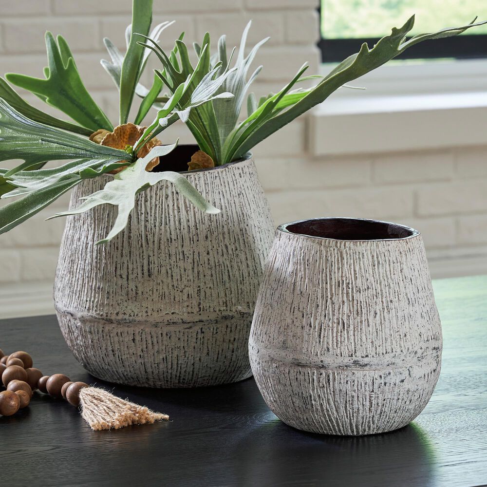 Ashley Claymount 8&quot; Vase in Distressed White and Brown, , large