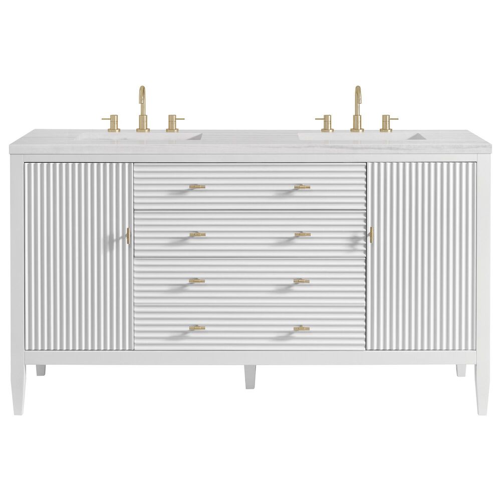 James Martin Vanities Myrrin 60&quot; Double Vanity in Bright White with 3 cm Arctic Fall Solid Surface Top, , large