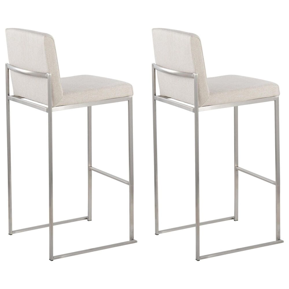 Lumisource Fuji High Back Barstool with Beige Fabric in Stainless Steel &#40;Set of 2&#41;, , large