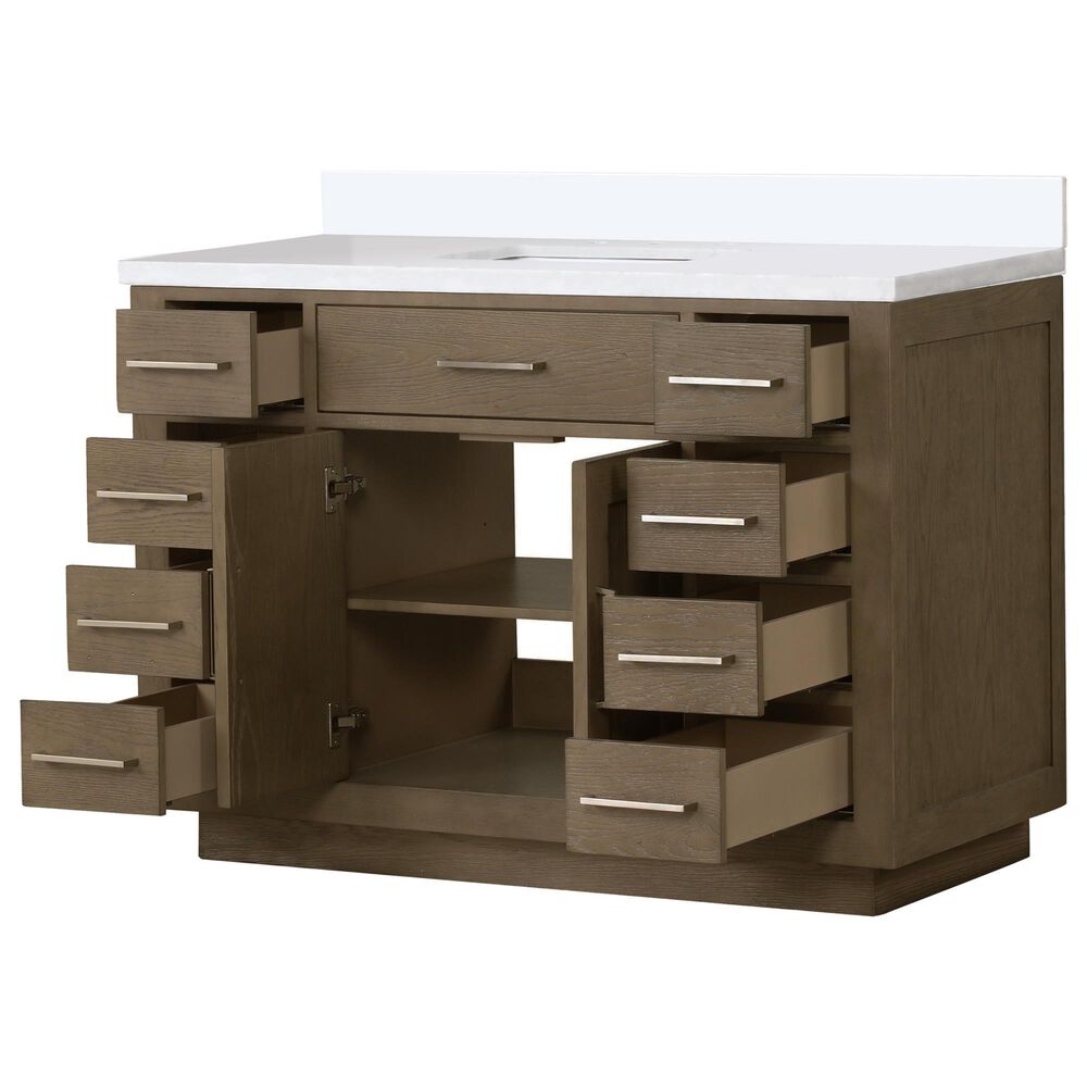 Lexora Home Abbey 48&quot; Single Bathroom Vanity in Grey Oak with 2 cm White Quartz Top and Rectangular Sink, , large