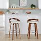 LumiSource Grotto 30" Swivel Barstool with Cream Faux Leather Upholstery in Walnut and Chrome (Set of 2), , large