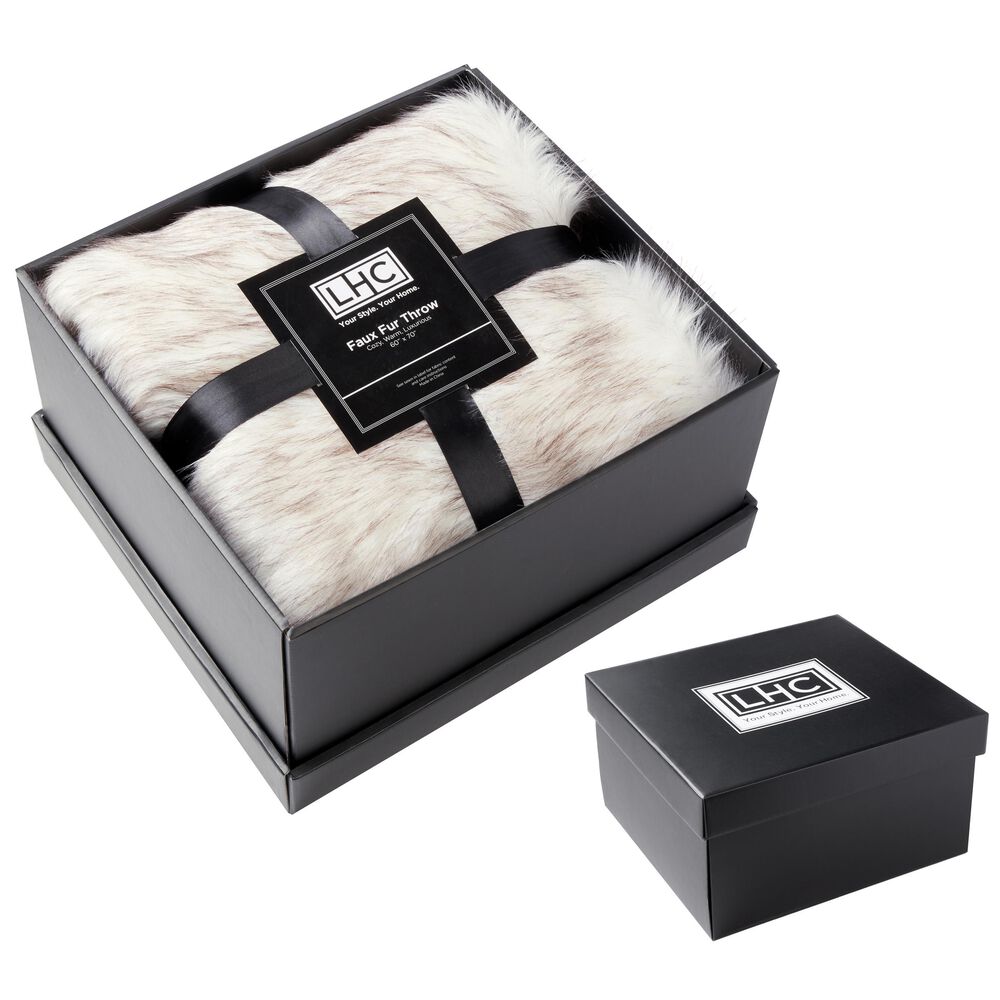 Timberlake Lavish Home Premium Faux Wolf Fur Blanket in Pearl White, , large