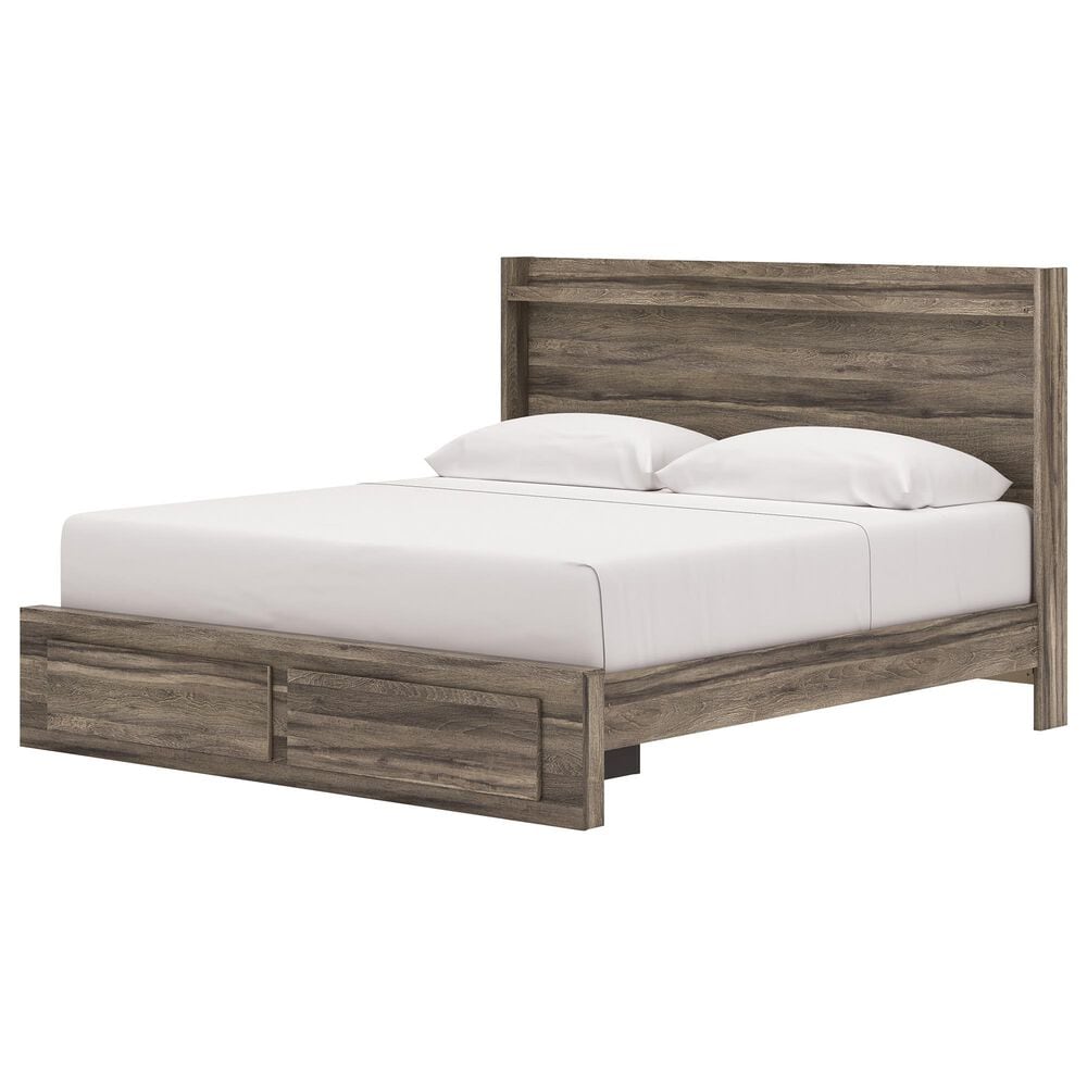 Ashley Elbrim King Bed with Footboard Storage in Weathered Brown, , large