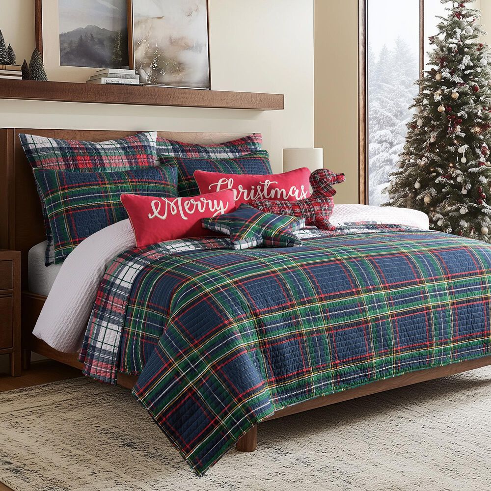 Levtex Spencer King Reversible Quilt in Navy, Red, Green, Gold and White, , large