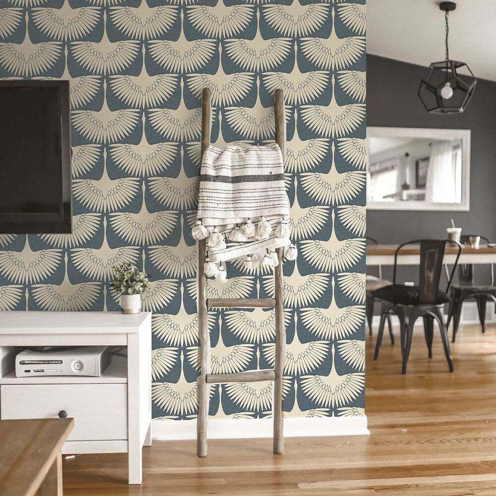 Tempaper 28 sq. ft. Genevieve Gorder Feather Flock Denim Blue Peel and
