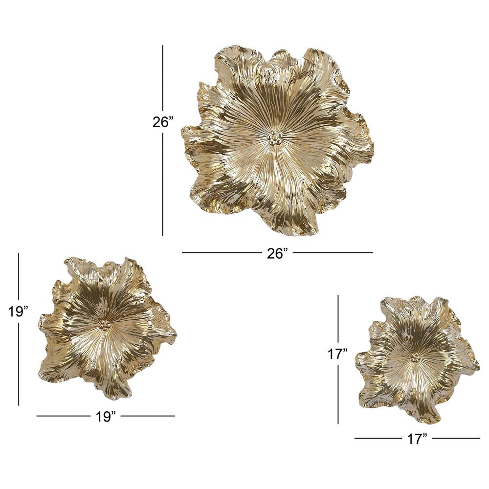 Maple and Jade 17", 19", 26" 3D Floral Home Wall Decor in Polished Gold (Set of 3), , large