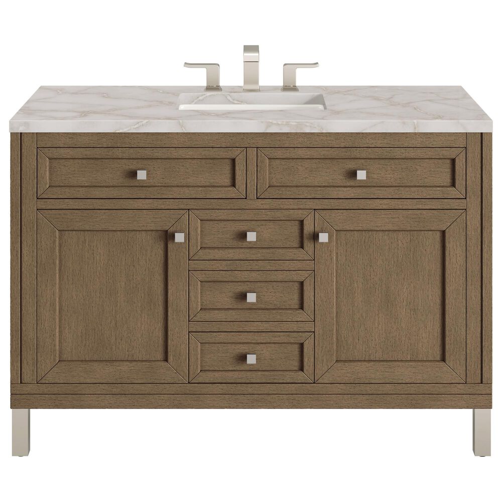 James Martin Vanities Chicago 48" Single Bathroom Vanity in Whitewashed Walnut with 3 cm Victorian Silver Quartz Top and Rectangular Sink, , large